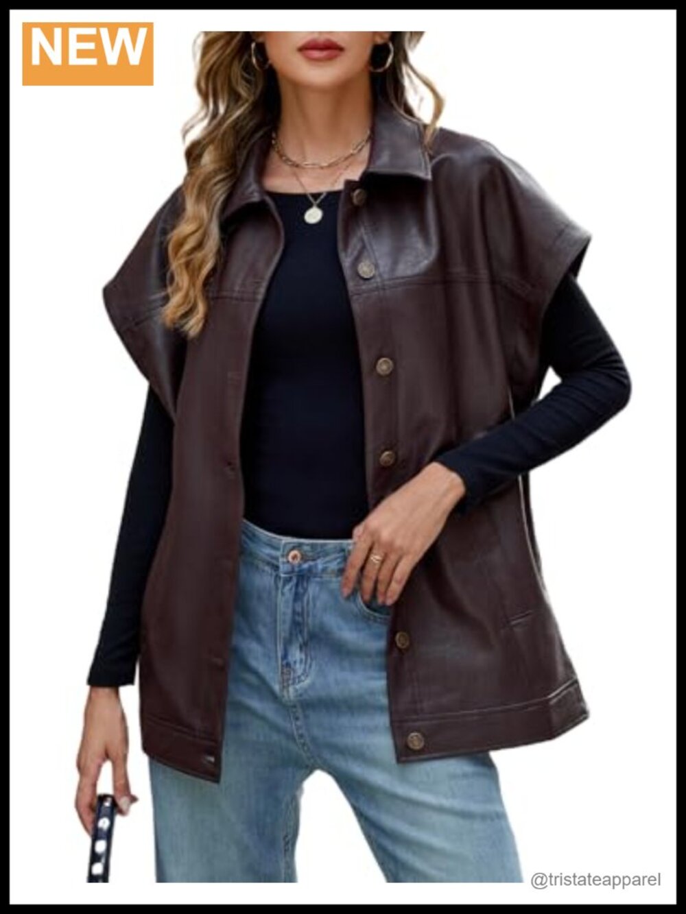 Women's Oversized Sleeveless Faux Leather Vest Motorcycle Biker Jacket